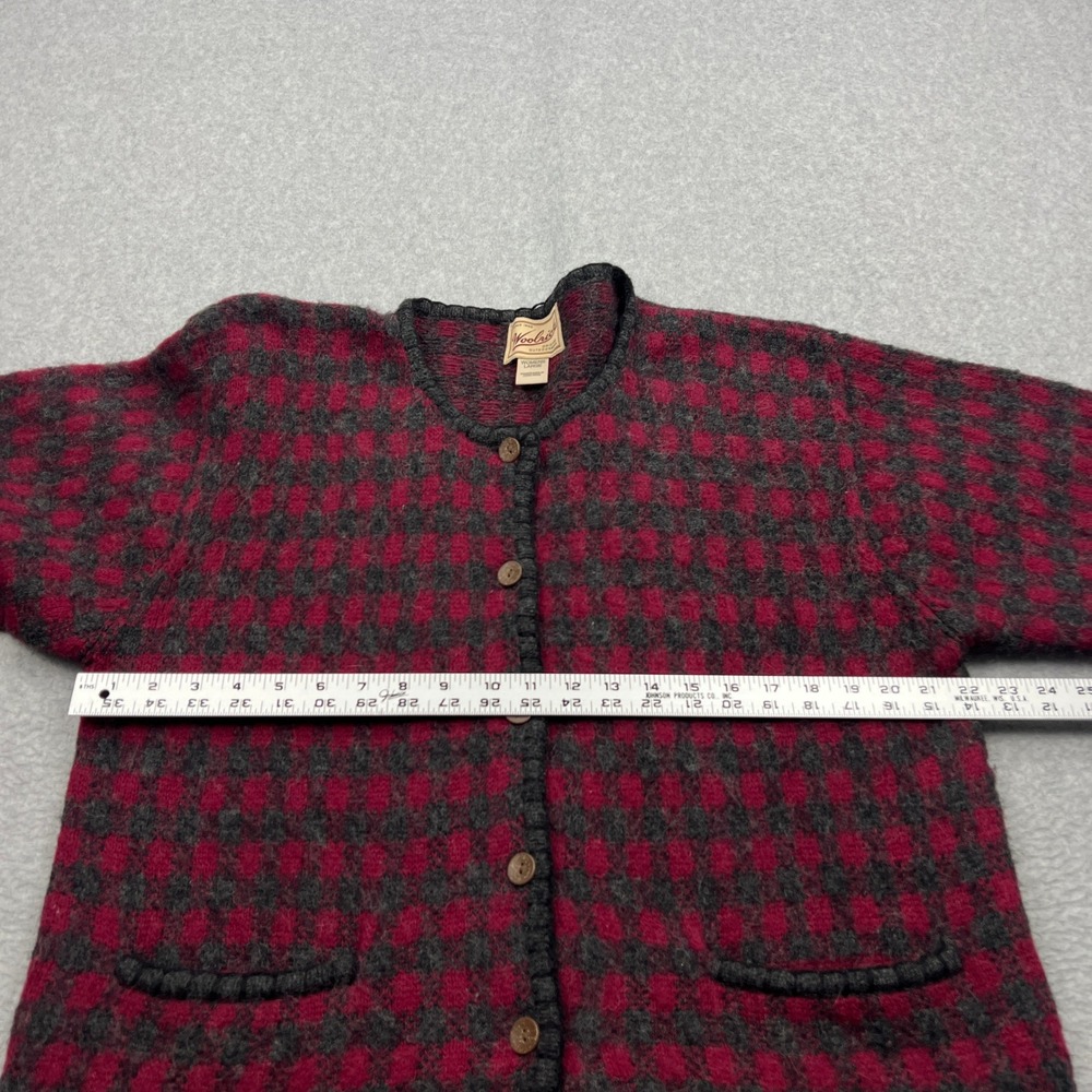 Woolrich Cardigan Women's Large Red Plaid 100% Wool Shaggy Button Front Sweater - Picture 3 of 10